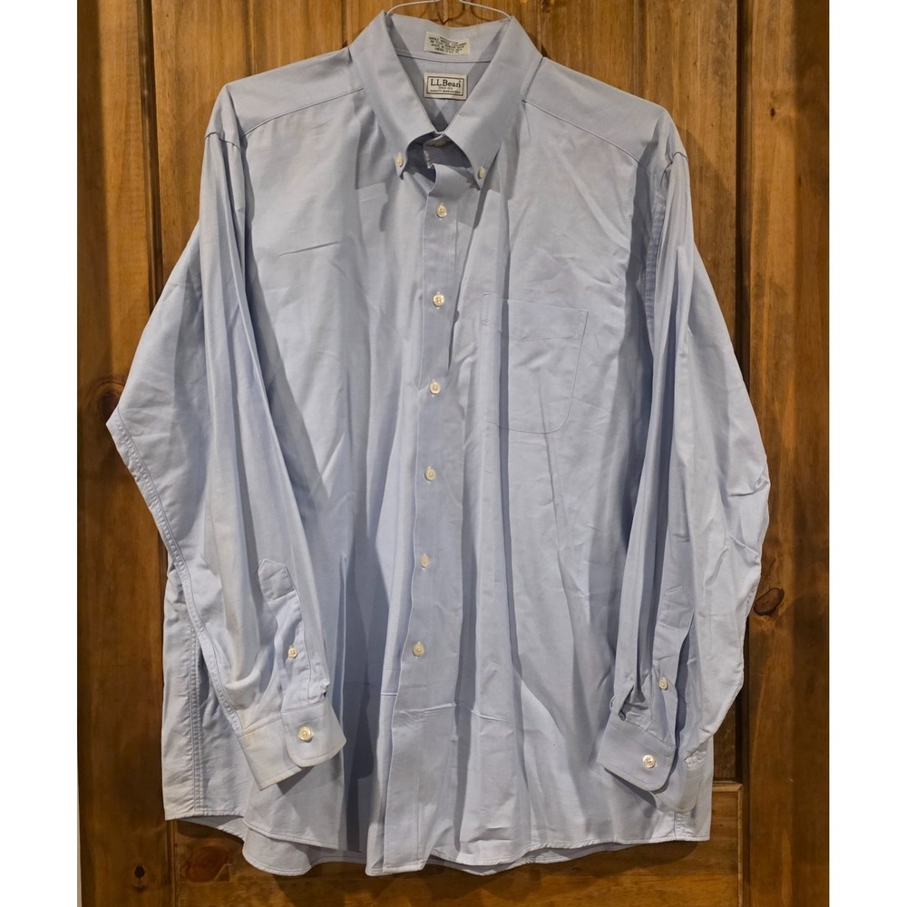L.L. Bean Button‎ Down Mens Size 17 1/2-35 Blue Dress Shirt Cotton Long Sleeve